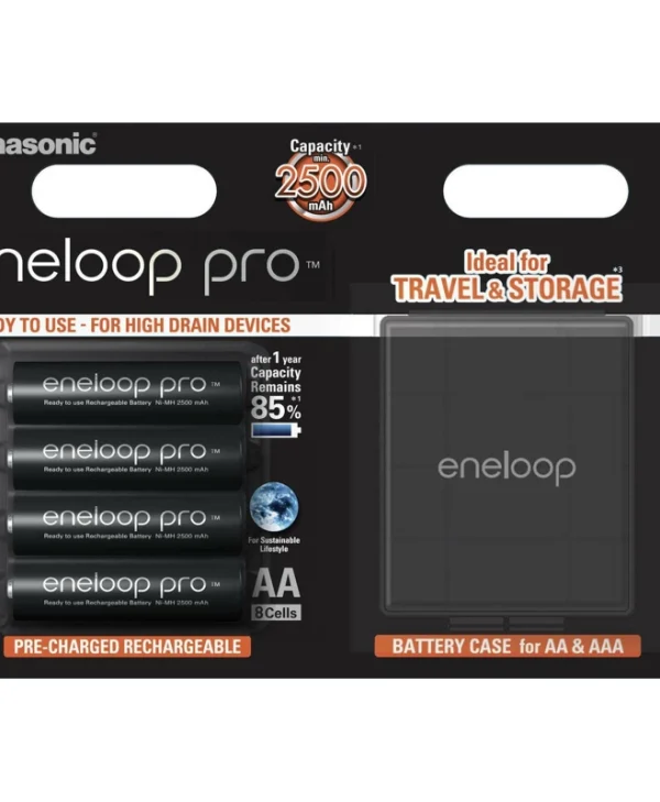 Panasonic Eneloop Pro With Battery Case Επαναφορτιζόμενες Μπαταρίες AA Ni-MH 2500mAh 1.2V 4τμχ BK-3HCDE/4CP+CASE