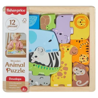 Ξύλινο Παιδικό Puzzle Ζωάκια 12pcs Fisher Price JFG10