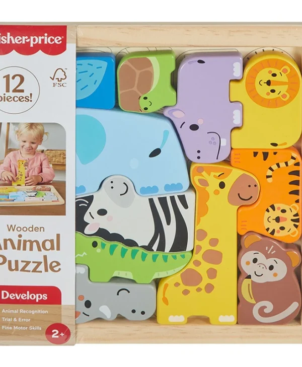 Ξύλινο Παιδικό Puzzle Ζωάκια 12pcs Fisher Price JFG10