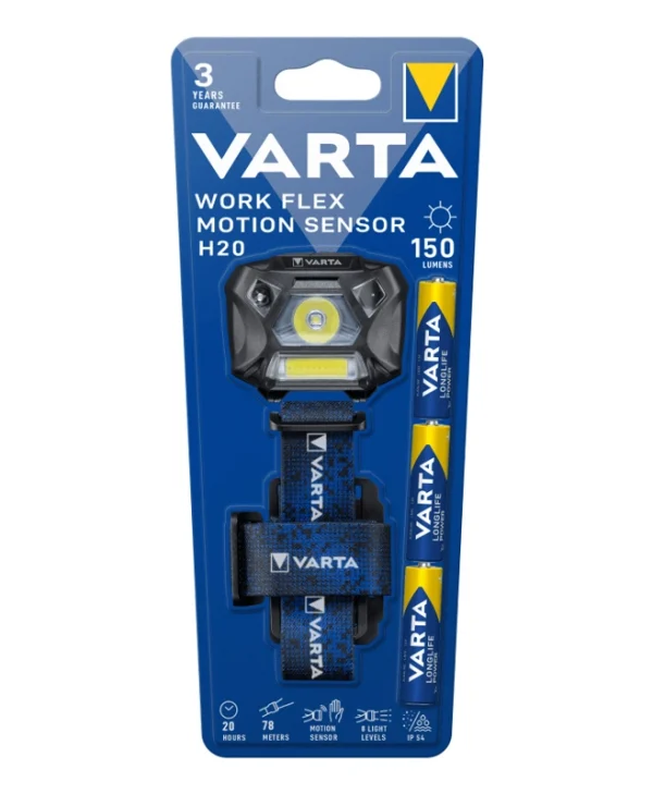 Varta Φακός Κεφαλής LED IP54 με Μέγιστη Φωτεινότητα 150lm Work Flex Motion Sensor H20 18648101421