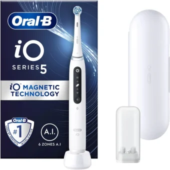 Oral-B IO Series 5 Ηλεκτρική Οδοντόβουρτσα με Χρονομετρητή, Αισθητήρα Πίεσης και Θήκη Ταξιδίου Λευκή 415060