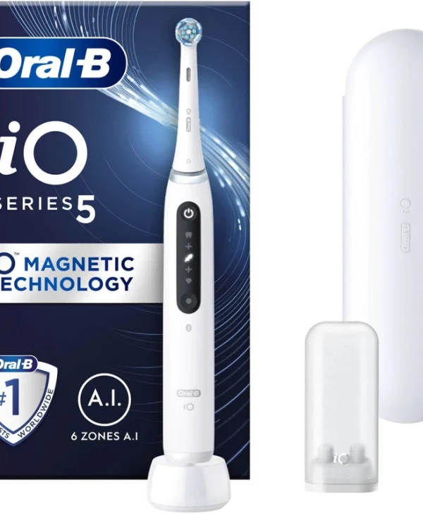 Oral-B IO Series 5 Ηλεκτρική Οδοντόβουρτσα με Χρονομετρητή, Αισθητήρα Πίεσης και Θήκη Ταξιδίου Λευκή 415060