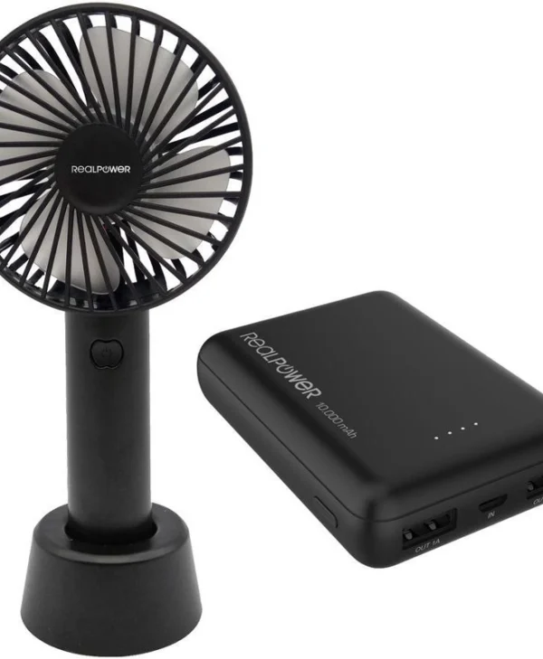 RealPower Ανεμιστηράκι Χειρός USB Επαναφορτιζόμενο 1200mAh Μαύρο 375356