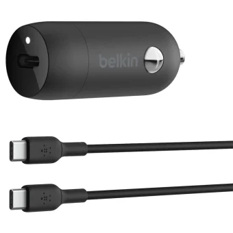 Belkin Φορτιστής Αυτοκινήτου 30W Γρήγορης Φόρτισης με μία Θύρα: 1xType-C μαζί με Καλώδιο Type-C Καφέ Χρώμα CCA004BT1MBK-B6