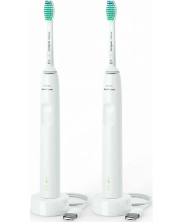 Philips Sonicare 3100 Ηλεκτρική Οδοντόβουρτσα με Χρονομετρητή και Αισθητήρα Πίεσης 2τμχ White Διπλή Συσκευασία HX3675/13