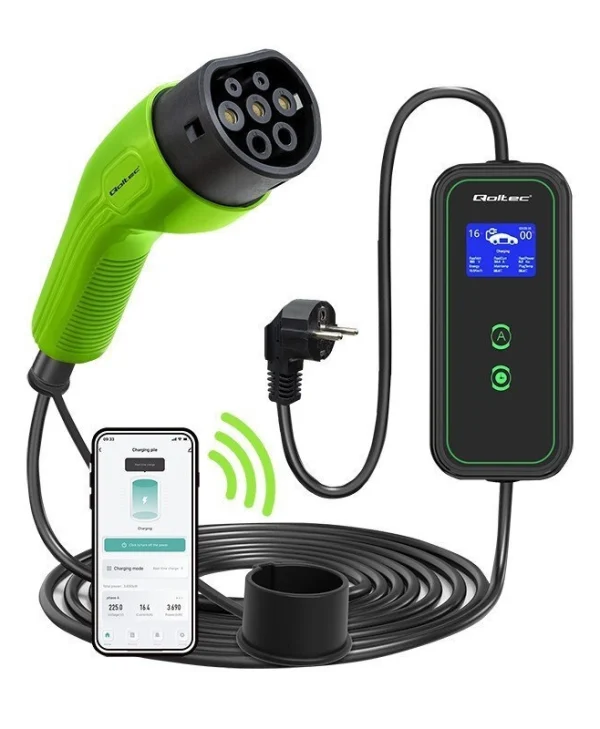 Qoltec Φορητός Μονοφασικός Σταθμός Φόρτισης 3.5kW με Ενσωματωμένο Καλώδιο Type 2 (52476)