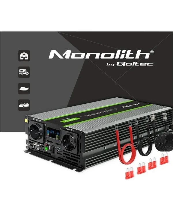 Qoltec Inverter Αυτοκινήτου Καθαρού Ημιτόνου 3000W για Μετατροπή 12V DC σε 230V AC με 1xUSB 51923