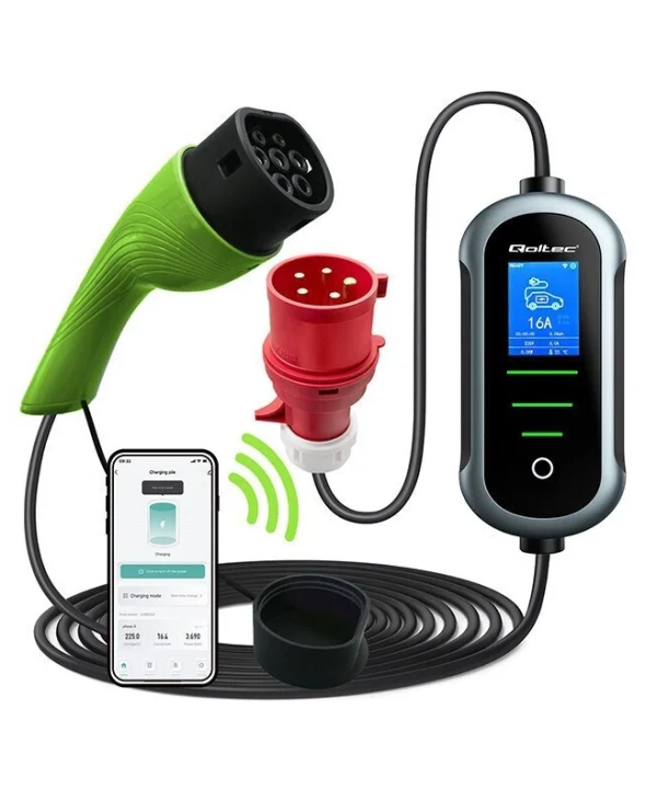 Qoltec Φορητός Τριφασικός Σταθμός Φόρτισης 11kW με Ενσωματωμένο Καλώδιο Type 2 (52436)