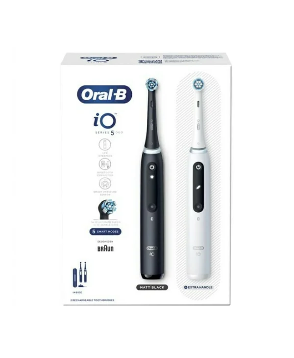 Oral-B IO Series 5 Ηλεκτρική Οδοντόβουρτσα με Αισθητήρα Πίεσης και Θήκη Ταξιδίου Black & White Διπλή Συσκευασία 415121