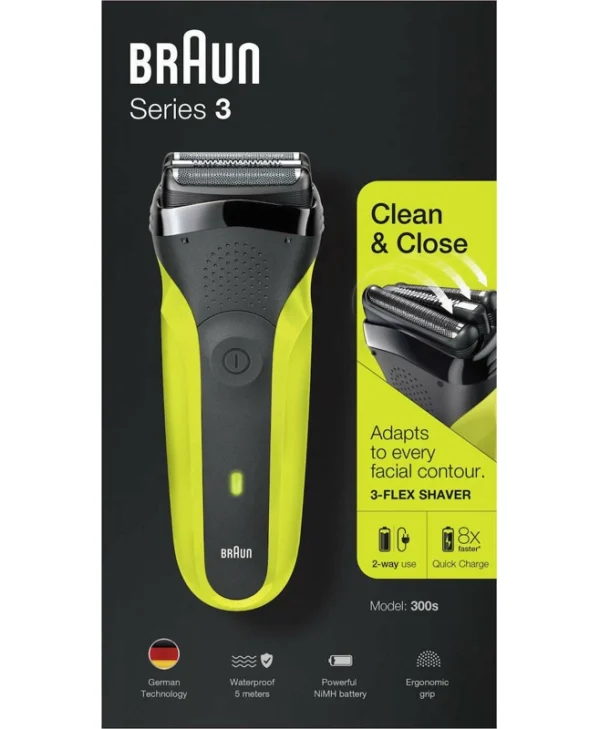 Braun Series 3 Black Green Ξυριστική Μηχανή Προσώπου Επαναφορτιζόμενη 276326