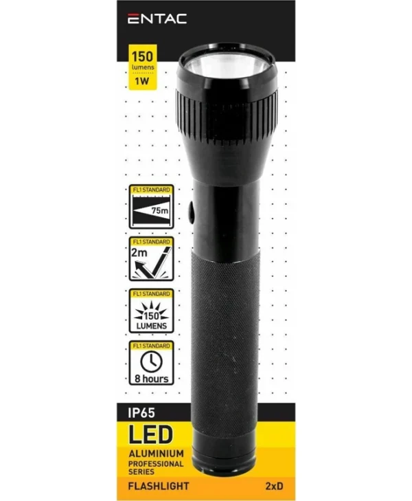 Entac Φακός LED IP65 με Μέγιστη Φωτεινότητα 150lm EFL-2D-ALU