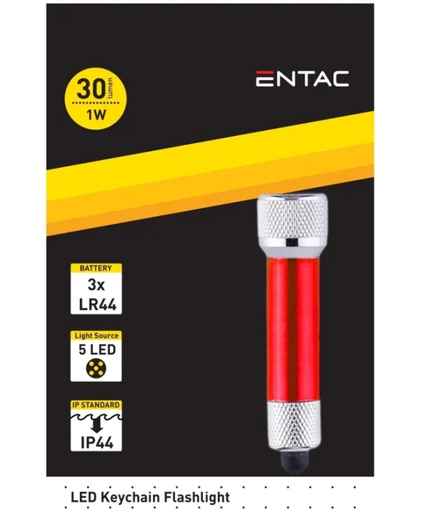 Entac Φακός Μπρελόκ LED IP44 με Μέγιστη Φωτεινότητα 30lm EFL-5LED-KC-R