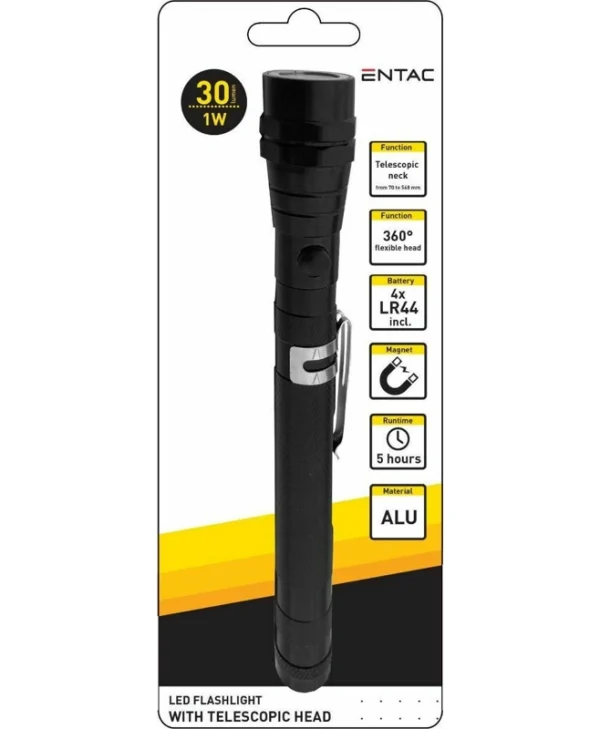 Entac Φακός LED IP44 με Μέγιστη Φωτεινότητα 30lm EFL-1W-FLEX-ALU
