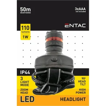Entac Φακός Κεφαλής LED IP44 με Μέγιστη Φωτεινότητα 110lm EHL-ZOOM-1W-PL