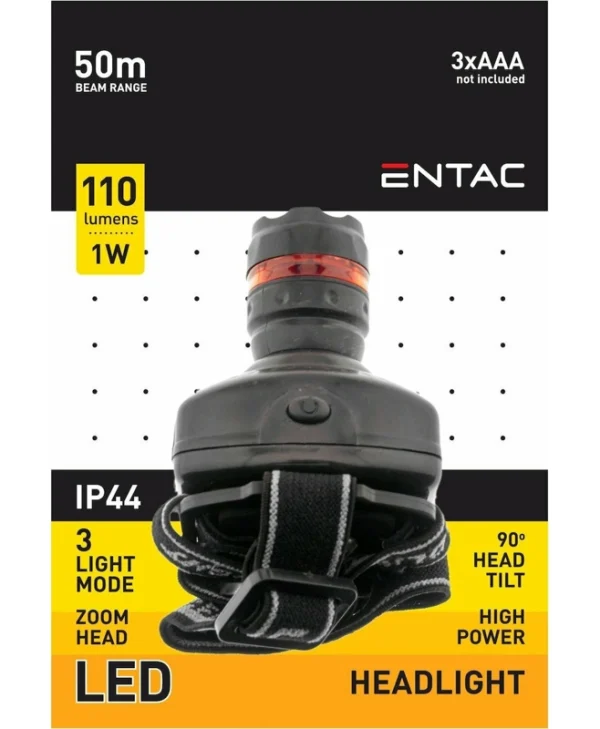 Entac Φακός Κεφαλής LED IP44 με Μέγιστη Φωτεινότητα 110lm EHL-ZOOM-1W-PL