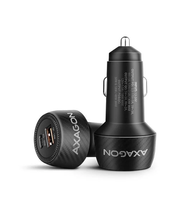 Axagon Φορτιστής Αυτοκινήτου 48W 2.4A Γρήγορης Φόρτισης με Θύρες: 1xUSB 1xType-C Μαύρο Χρώμα PWC-PQ48