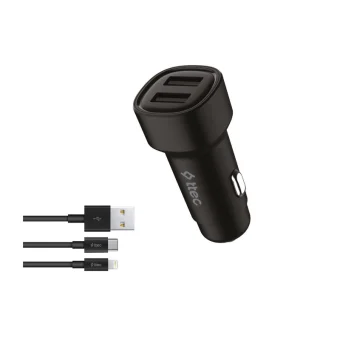 TTEC Φορτιστής Αυτοκινήτου 5W με Θύρες: 2xUSB μαζί με Καλώδιο Lightning / Type-C Μαύρο Χρώμα 2CKS31DS