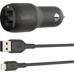 Belkin Φορτιστής Αυτοκινήτου 24W 2.4A με Θύρες: 2xUSB μαζί με Καλώδιο Lightning Μαύρος CCD001BT1MBK