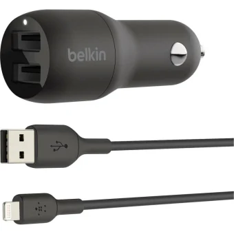 Belkin Φορτιστής Αυτοκινήτου 24W 2.4A με Θύρες: 2xUSB μαζί με Καλώδιο Lightning Μαύρος CCD001BT1MBK