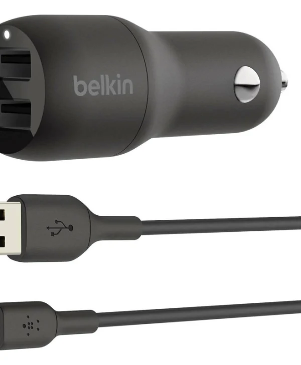 Belkin Φορτιστής Αυτοκινήτου 24W 2.4A με Θύρες: 2xUSB μαζί με Καλώδιο Lightning Μαύρος CCD001BT1MBK