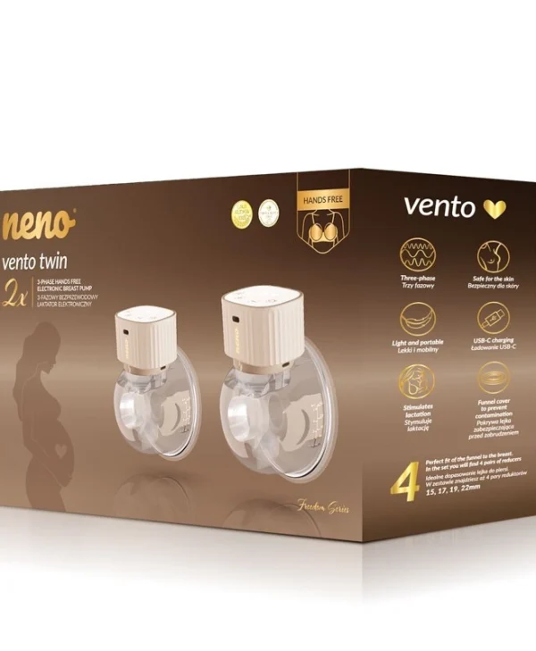 Neno Vento Twin Φορητό Διπλό Θήλαστρο Ρεύματος Χωρίς BPA Μπεζ 150ml VENTO TWIN