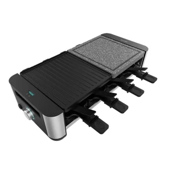 Cecotec Cheese&grill 16000 Inox Mixgrill Επιτραπέζια Ηλεκτρική Ψησταριά Raclette Λείας και Αυλακωτής Πλάκας 1400W Ανοξείδωτη με Ρυθμιζόμενο Θερμοστάτη 22x20εκ. 3225