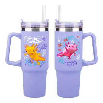 Paladone Handled Tumbler Θερμός Ανοξείδωτο 900ml Μωβ με Καλαμάκι και Λαβή PP14948MCF