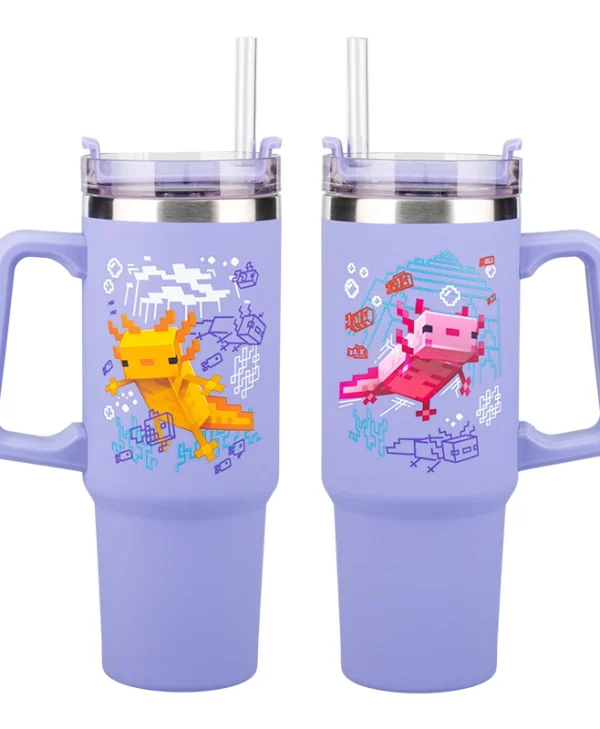 Paladone Handled Tumbler Θερμός Ανοξείδωτο 900ml Μωβ με Καλαμάκι και Λαβή PP14948MCF