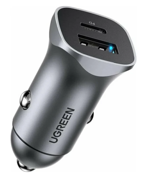 Ugreen CD130 Φορτιστής Αυτοκινήτου 24W 3A Γρήγορης Φόρτισης με Θύρες: 1xUSB 1xType-C Γκρι Χρώμα 30780