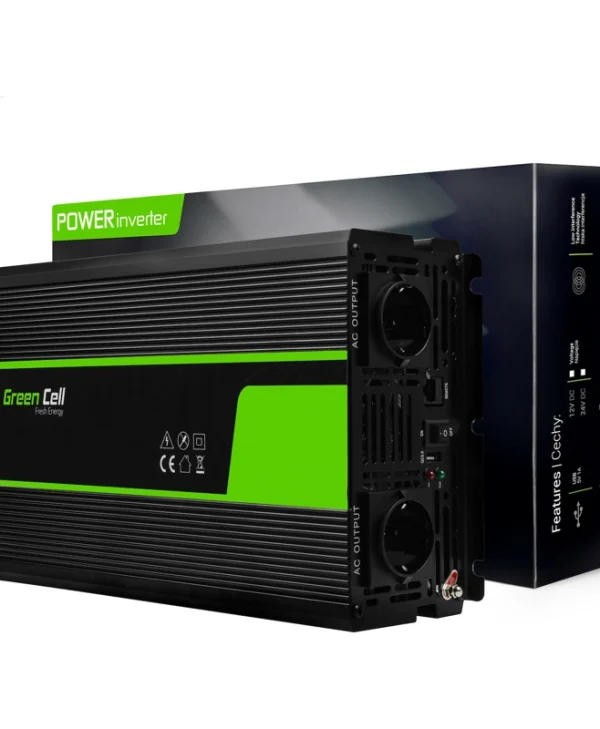 Green Cell Pure Sine Inverter Αυτοκινήτου Καθαρού Ημιτόνου 3000W για Μετατροπή 24V DC σε 230V AC με 1xUSB INV21