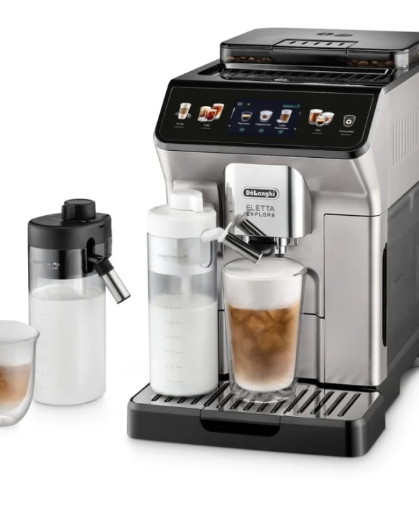 De'Longhi Eletta Explore Αυτόματη Μηχανή Espresso 1450W Πίεσης 19bar για Cappuccino με Μύλο Άλεσης Titanium ECAM450.86.T