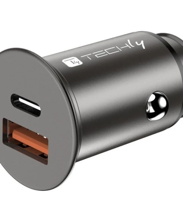 Techly Φορτιστής Αυτοκινήτου 38W 3A Γρήγορης Φόρτισης με Θύρες: 1xUSB 1xType-C Μαύρος IUSB2-CAR5-AC38W