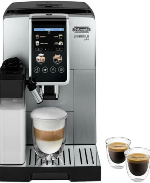 De'Longhi Dinamica Plus Αυτόματη Μηχανή Espresso 1450W Πίεσης 15bar για Cappuccino με Μύλο Άλεσης Ασημί ECAM380.85.SB