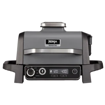 Ninja Woodfire Επιτραπέζια Ηλεκτρική Ψησταριά Αυλακωτής Πλάκας 2400W με Καπάκι και Ρυθμιζόμενο Θερμοστάτη 37x28εκ. OG701EU