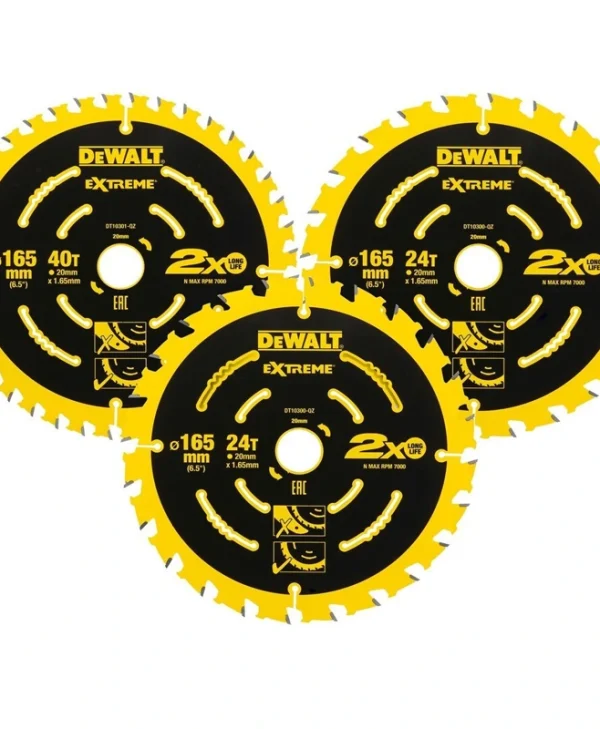 DEWALT Δίσκος Κοπής Ξύλου με 24 Δόντια 165mm 3τμχ DT10397-QZ