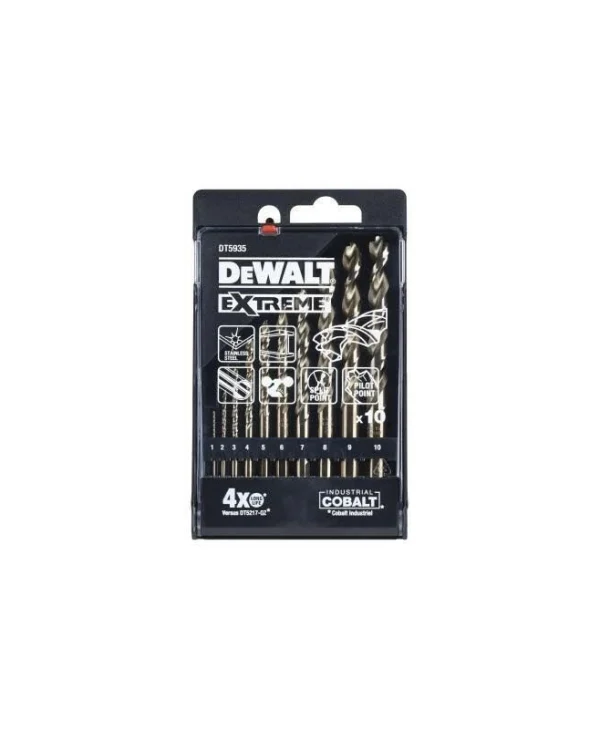 DEWALT Σετ 10 Τρυπάνια Κοβαλτίου με Κυλινδρικό Στέλεχος για Μέταλλο BD-DT5935