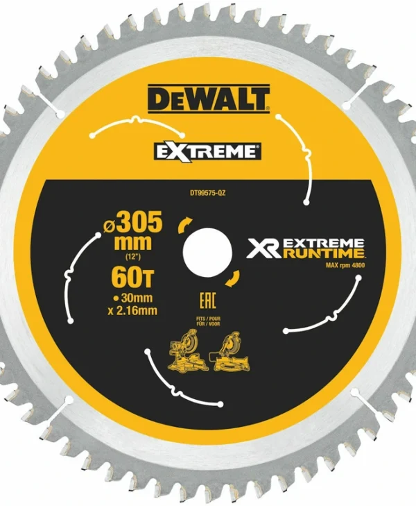 Dewalt Δίσκος Κοπής Ξύλου με 60 Δόντια 305mm DT99575-QZ