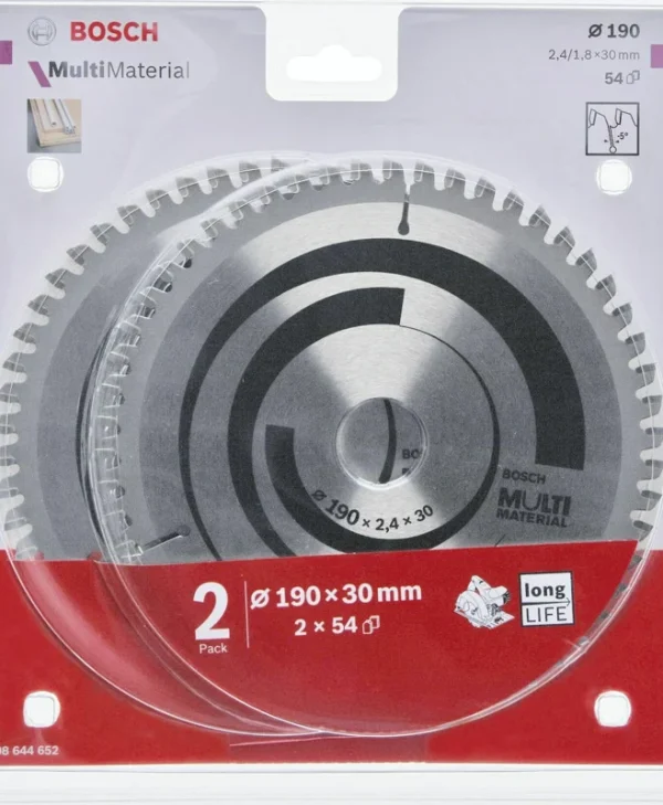 Bosch Optiline Wood Δίσκος Κοπής Αλουμινίου με 54 Δόντια 190mm 2τμχ 2608644652