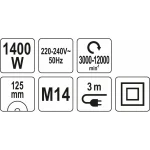 Yato Τροχός 125mm Ρεύματος 1400W με Ρύθμιση Στροφών YT-82098 - Image 6