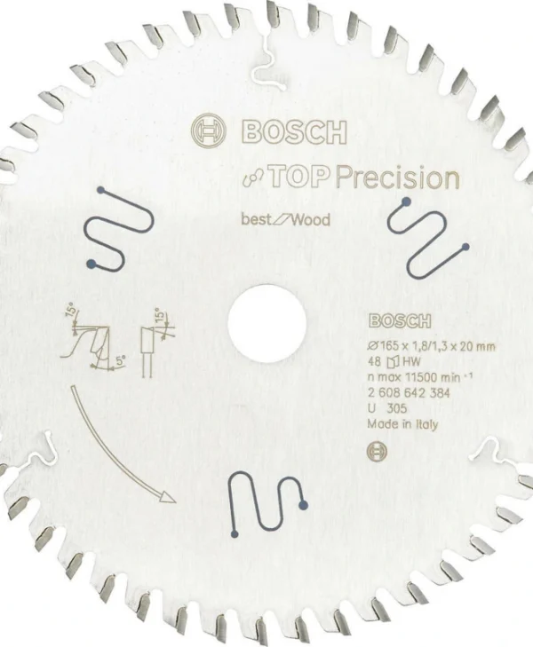 Bosch Top Precision Δίσκος Κοπής Ξύλου με 48 Δόντια 165mm 2608642384