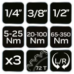 Neo Tools Σετ Καστάνιες με Καρέ 1/4" 3τμχ 08-845 - Image 2