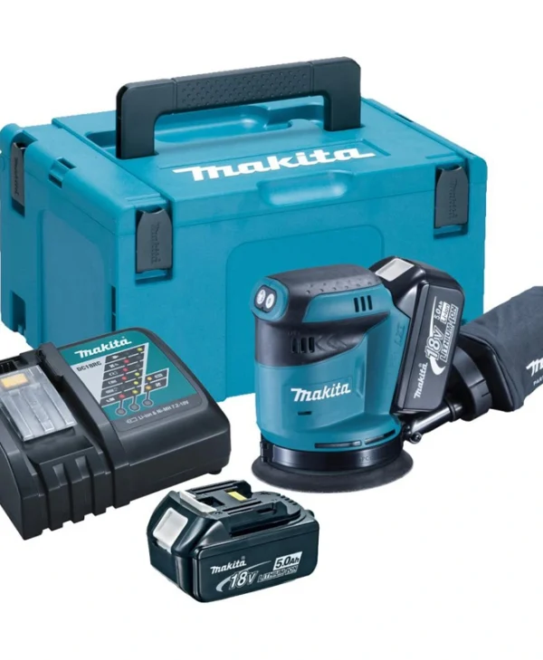 Makita Έκκεντρο Τριβείο 125mm Μπαταρίας 18V 2x5Ah με Ρύθμιση Ταχύτητας και με Σύστημα Αναρρόφησης DBO180RTJ
