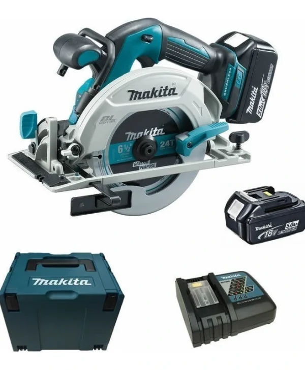 Makita Δισκοπρίονο 18V 2x5Ah με Ρύθμιση Ταχύτητας και με Σύστημα Αναρρόφησης DHS680RTJ