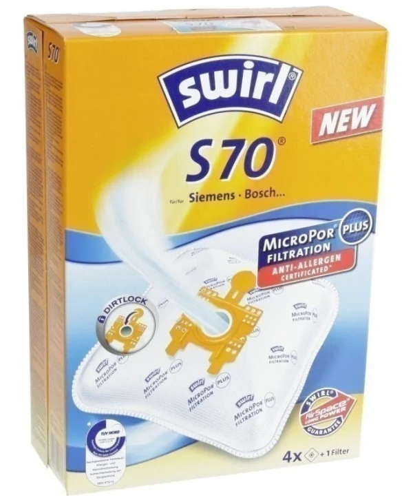 Swirl S70 Σακούλες Σκούπας 4τμχ Συμβατή με Σκούπα Bosch / Siemens 191383