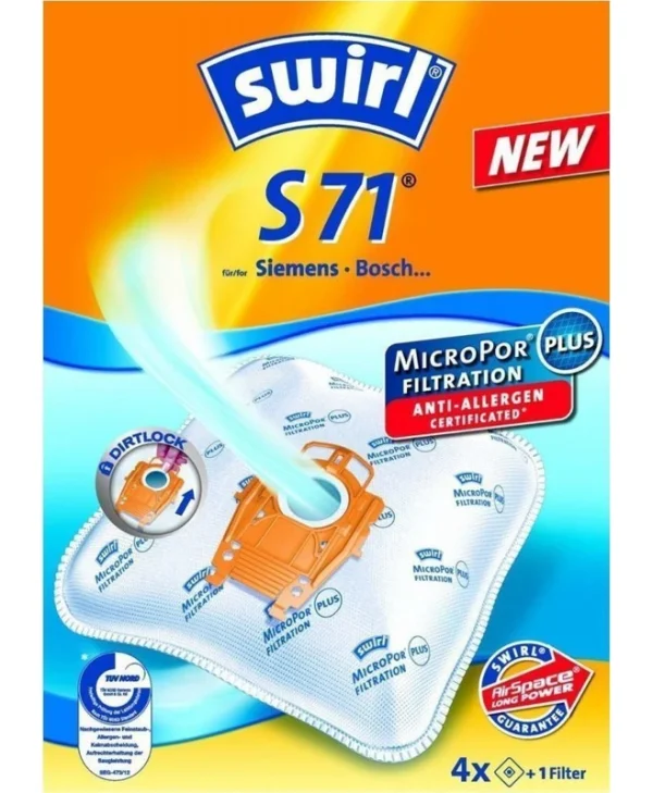 Swirl S71 Σακούλες Σκούπας 4τμχ Συμβατή με Σκούπα Bosch / Siemens 179466