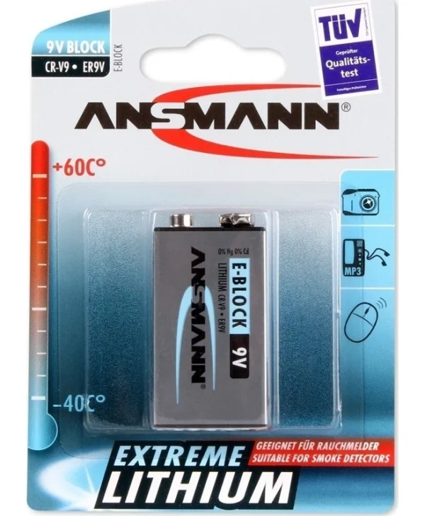 Ansmann Extreme Μπαταρία Λιθίου 9V Για Ανιχνευτές Καπνού & Συστήματα Ασφαλείας 1τμχ 5021023