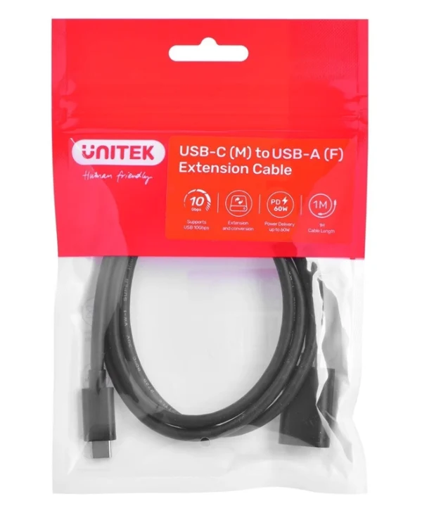 Unitek USB 2.0 Cable USB-C male - USB-A female 60W PD Μαύρο 1m C476BK-1M