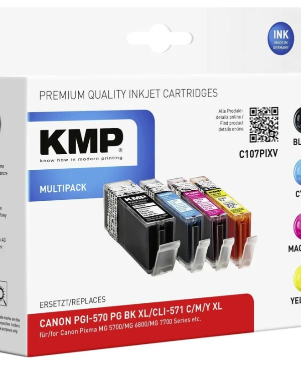 KMP C107PIXV Πακέτο Συμβατών Μελανιών Εκτυπωτή InkJet Canon PGI-570/CLI-571XL Πολλαπλό (Color) / Μαύρο 4τμχ 1567,0050