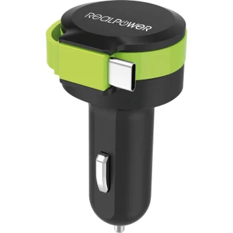 RealPower Φορτιστής Αυτοκινήτου με μία Θύρα: 1xUSB μαζί με Καλώδιο Type-C Μαύρο Χρώμα 257636