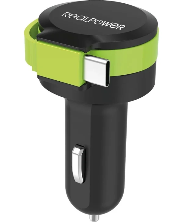 RealPower Φορτιστής Αυτοκινήτου με μία Θύρα: 1xUSB μαζί με Καλώδιο Type-C Μαύρο Χρώμα 257636